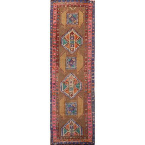 Vegetable Dye Ardebil Persian Vintage Runner Rug Handmade Wool Carpet - 3'6" x 14'0"