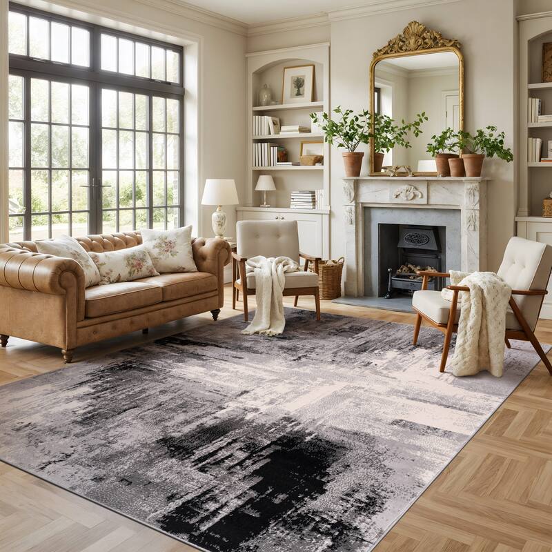 World Rug Gallery Bari Contemporary Abstract Art Area Rug - 7' 10" x 10' - Black - Runner