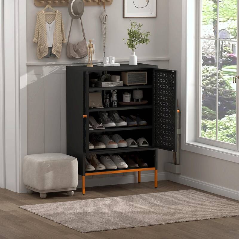 Adjustable Shoe Cabinet with Butterfly Doors - Space-Saving Design