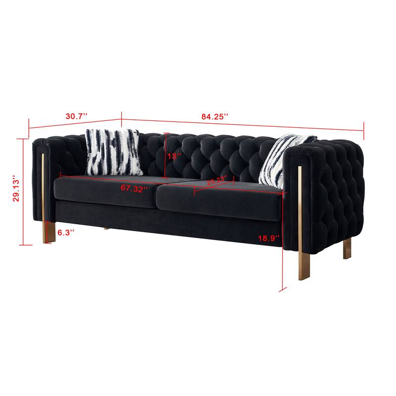 3-Seater Sofa Couch Sleeper Sofa Couch with Square Armrests, Black Lounge Sofa Couch Settee Accent Couch