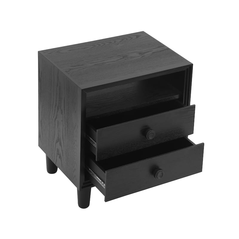 Christopher Knight Home - Modern Wood Nightstand with Open Shelf and 2 Drawers