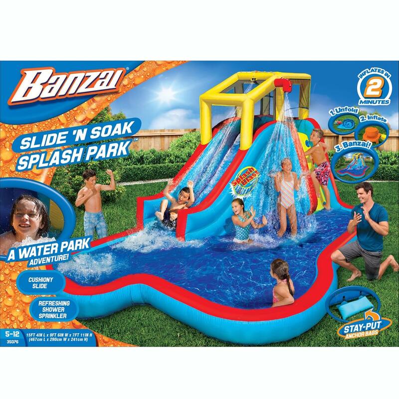 Banzai Slide N Soak Splash Park Inflatable Outdoor Kids Play Center (2 Pack) - 40.5