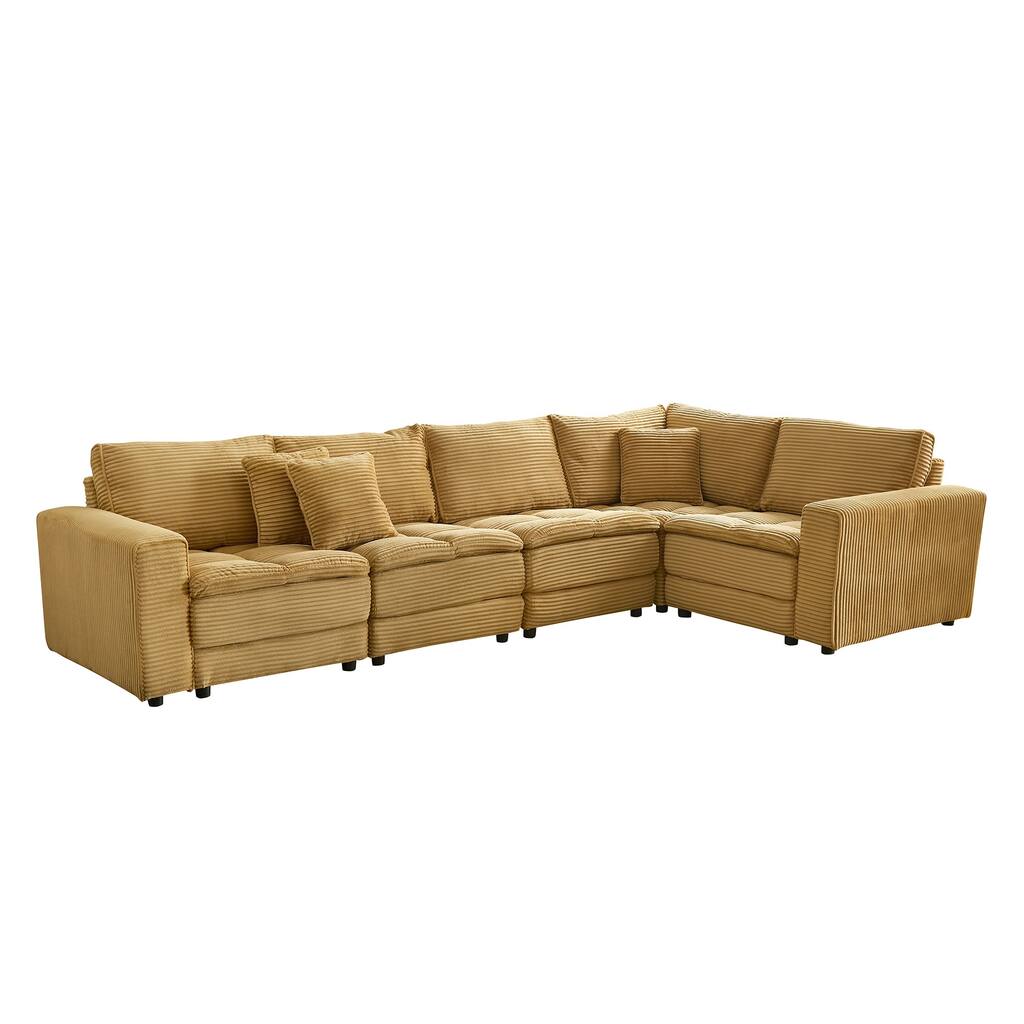 137.39'' L-Shaped 5-Seat Convertible Sofa with Corduroy Design
