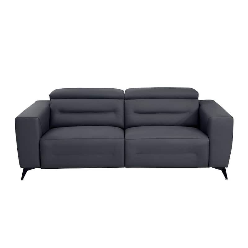 HomeRoots 83" Gray Italian Leather USB Reclining Sofa With Black Legs