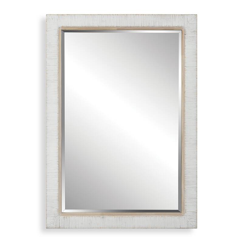 Rattan Wrapped Rectangular Beveled Wall Mirror - 40.75" - White