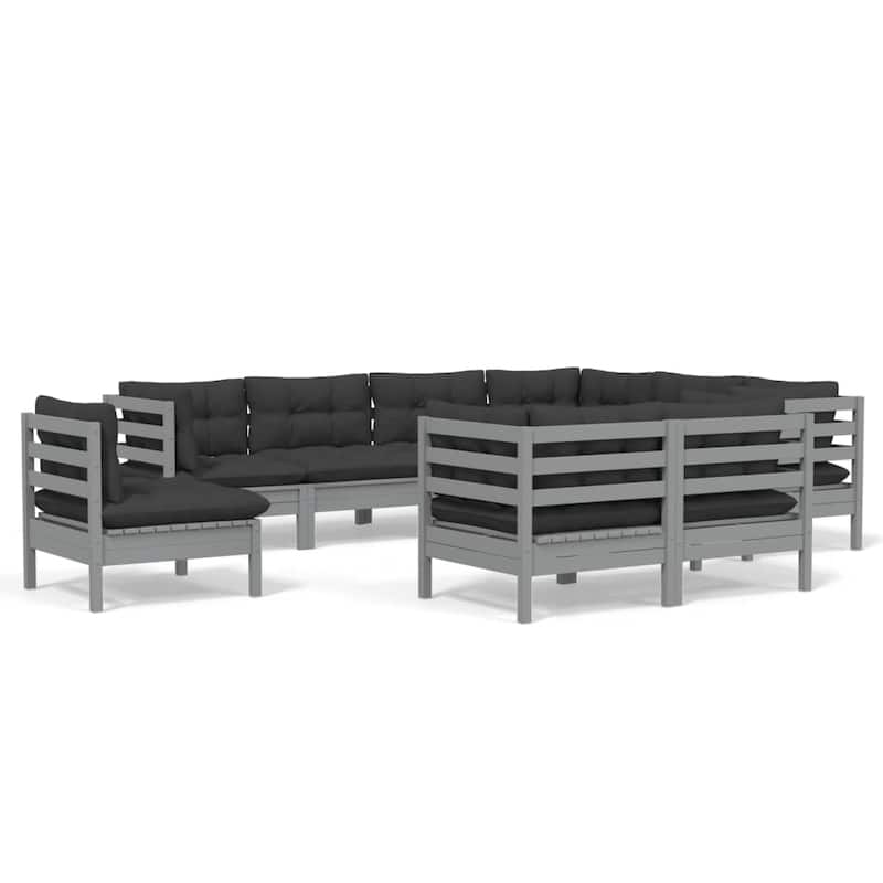 vidaXL Solid Pinewood Patio Lounge Set 10 Piece with Cushions Multi Colors - 25" x 25" x 24.6"