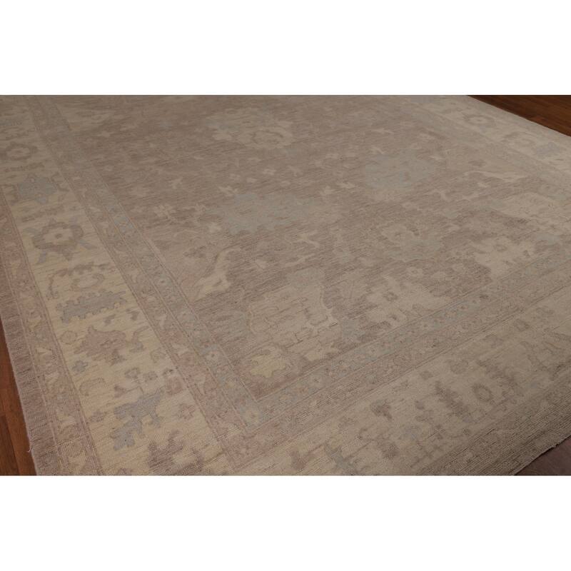Vegetable Dye Oushak Turkish Large Area Rug Handmade Beige Wool Carpet - 9'9"x 13'6"