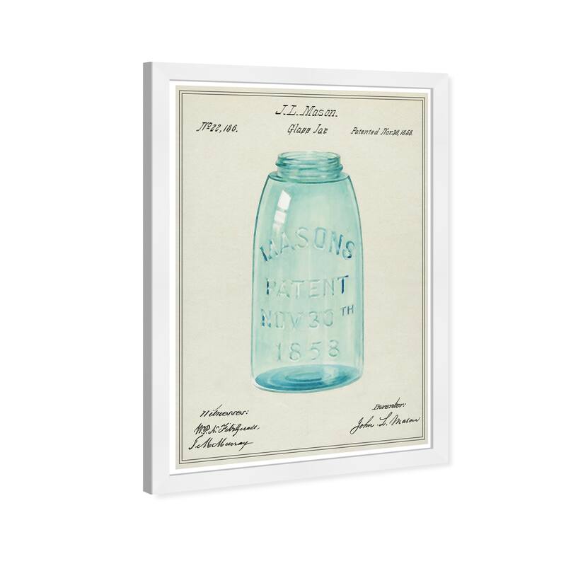 Wynwood Studio Prints Food and Cuisine Mason Jar Farm Patent Blue and Teal Farmhouse Wall Art Canvas Print