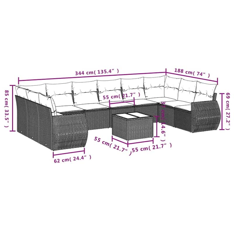 vidaXL Patio Sofa Set with Cushions Outdoor Conversation Furniture Poly Rattan