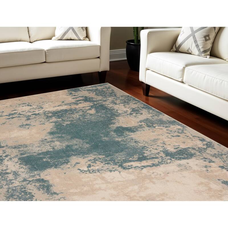 HomeRootsAbstract Modern Rectangle Area Rug - 153' X '111' X '0.5 - 153' X '111' X '0.5 - Teal Blue/Ivory