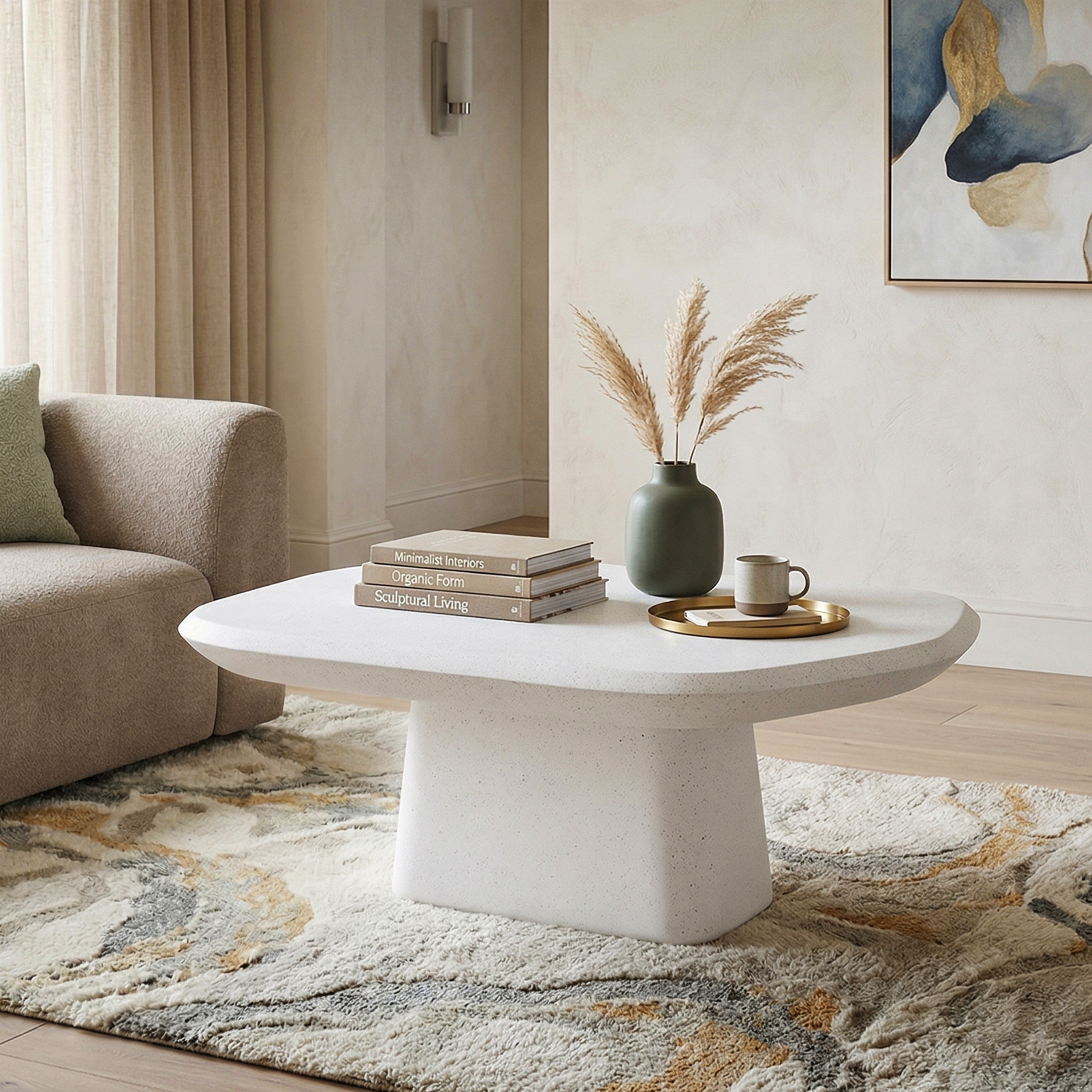 Furniture of America Pebba Modern White Ceramic 37-inch Pedestal Base Coffee Table