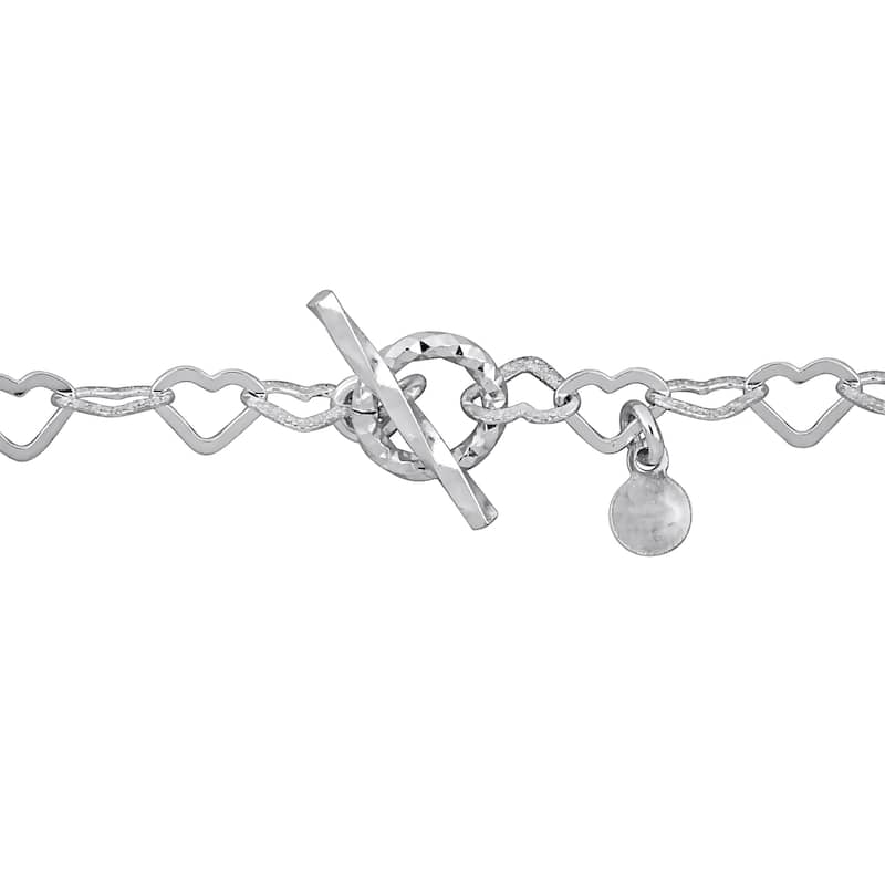 Miadora 5mm Alternating Textured Heart Link Bracelet Sterling Silver-7.25 in