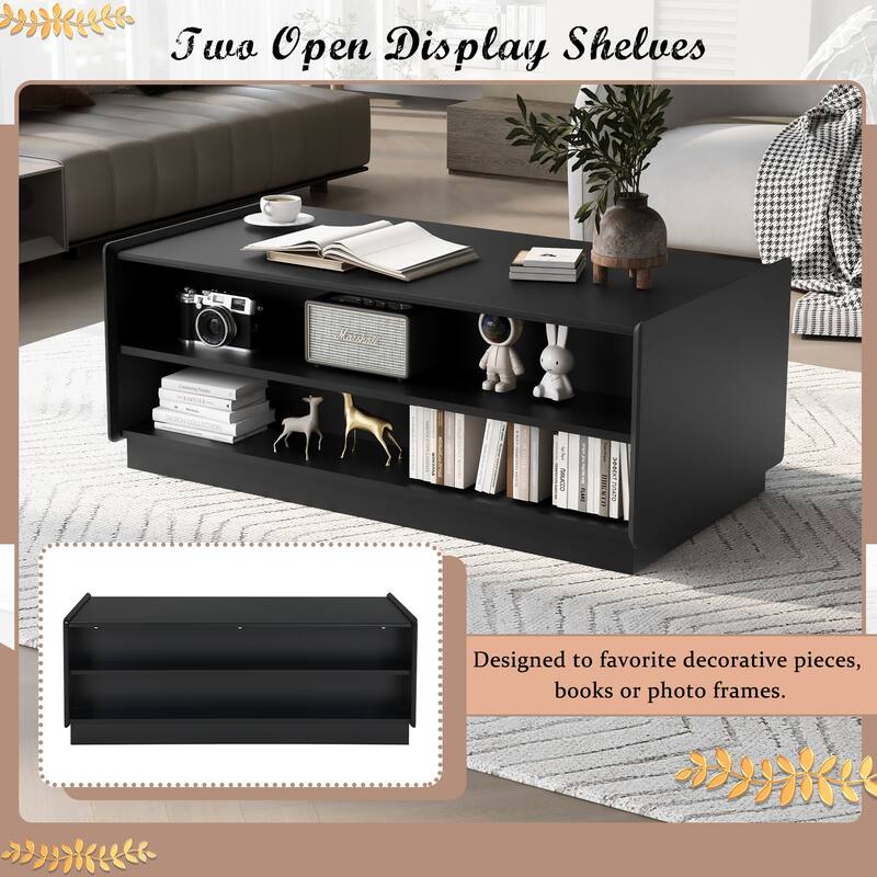 47.2" Wood Rectangle Coffee Table with 4 Drawers and 2 Display Shelves