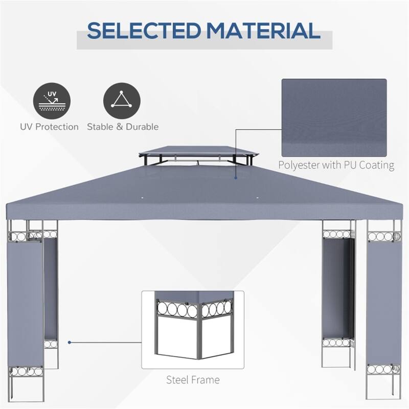 Premium 2 Tier Metal Screened Gazebo with Polyester Canopy and Steel Frame for Outdoor Garden - 12.9' L x 9.6' W x 8.6' H