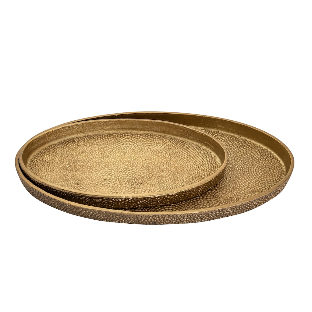 Elk Home Oval Pebble Antique Brass Metal 24 Inch Wide Tray