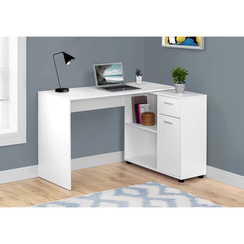 Contemporary L-Shaped Computer Desk with Storage Options, Compact Design, and Flexible Placement for Small Spaces