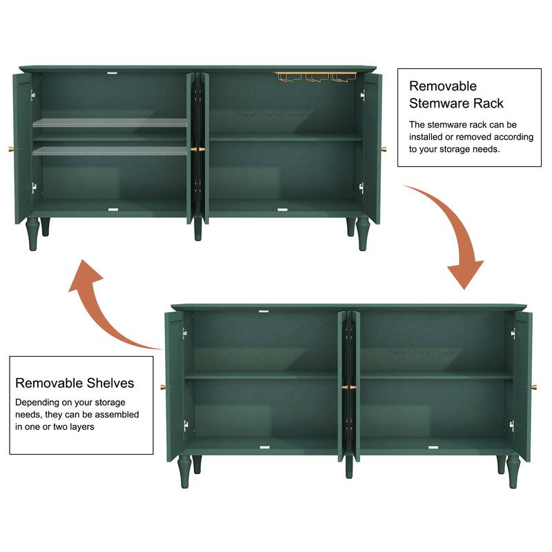 58" Mid-Century 4-Door Cabinet