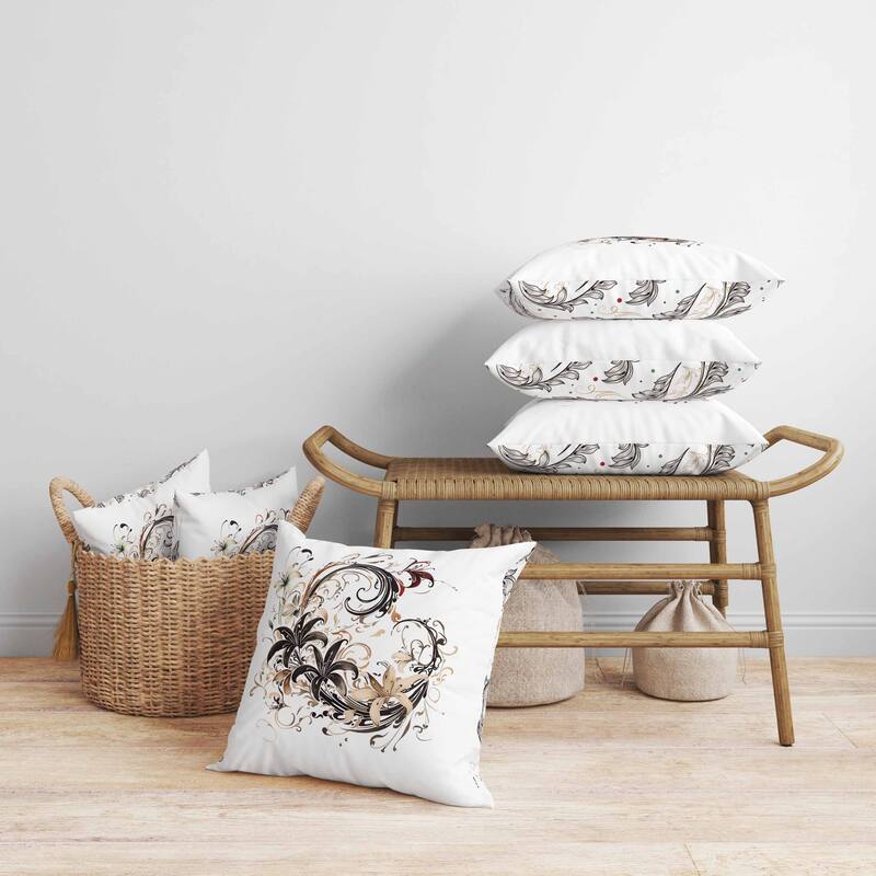 Petal and Swirl Faux Suede Reversible Throw Pillow White and Black