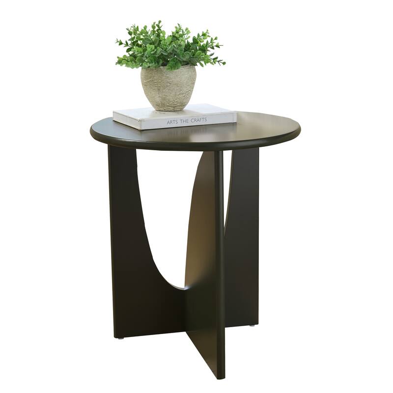 Theo Round Wood Side Table with Sculptural U-Shaped Base