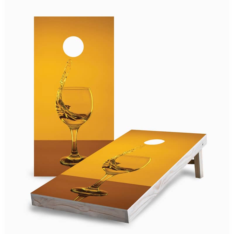 White Wine Splash Corn Hole Board Set w Case & Lights - 16 Years and Up