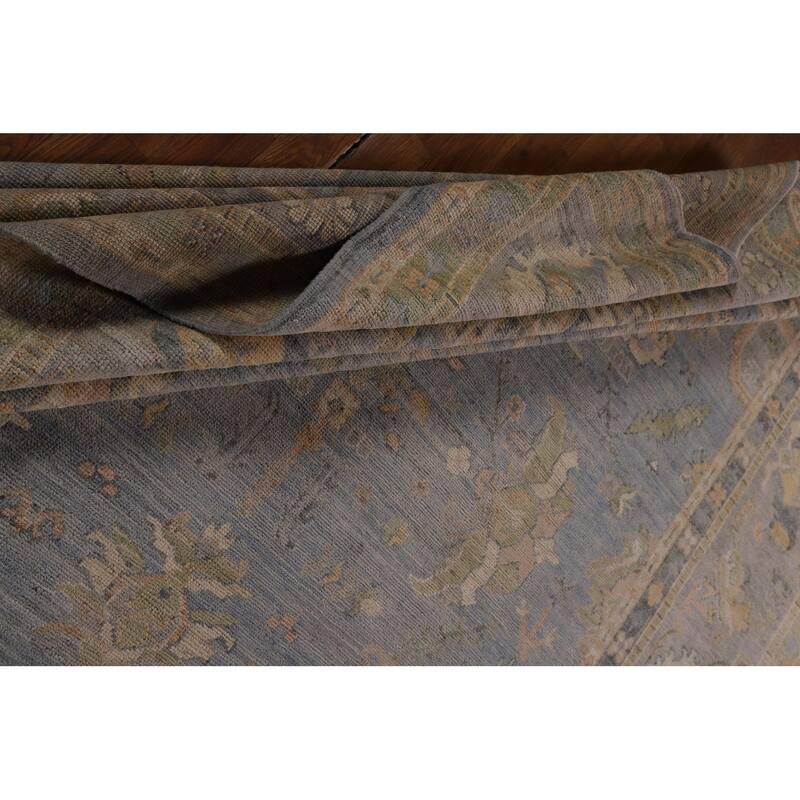Light Blue Oushak Vegetable Dye Turkish Area Rug Handmade Wool Carpet - 8'5"x 9'11"