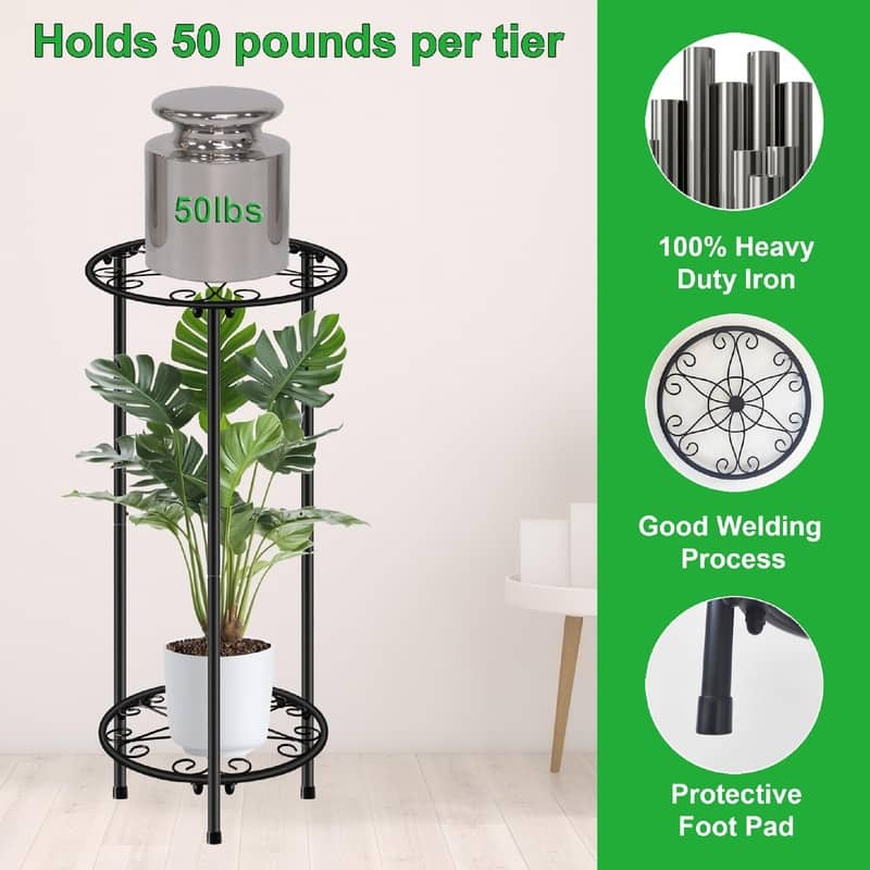 Plant Stand Indoor Outdoor - 11x 11 x 23.9 inches - Black-1