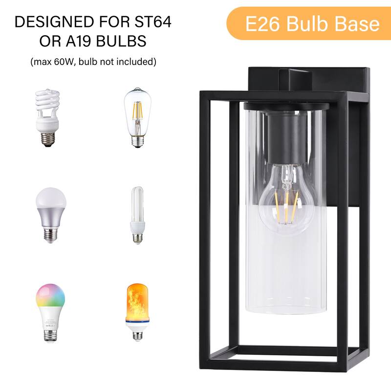 2 Pack Metal 1-Light Clear Glass Outdoor Wall Sconce Light