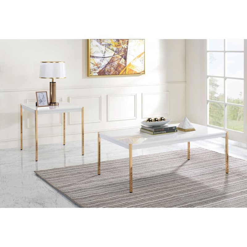 Gold Metal and White Wood End Table Square 24" Accent for Living Room Entryway or Bedroom - 24"L x 24"W x 24"H