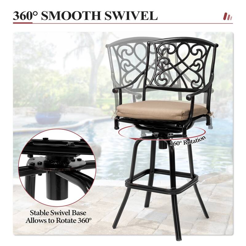 Crestlive Products Outdoor Cast Aluminum Swivel Bar Stool (Set of 2) with Sunbrella Fabric Cushion