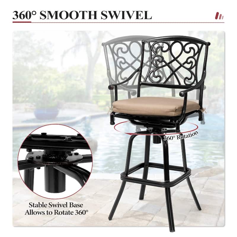 Set of 2/4 Outdoor Cast Aluminum Swivel Bar Stools with Sunbrella Fabric Cushion
