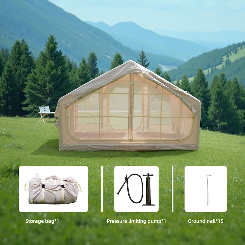 6.3m ² Inflatable Camping Tent , 4 Season Waterproof Windproof, Clear Skylight & 420D Oxford Waterproof