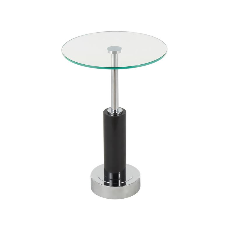 Marble Round Accent Table with Gold Metal Rod and Base - White or Black - Roche River Decor