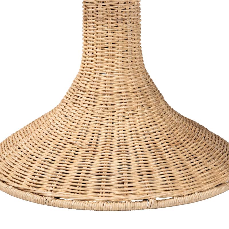 Natala Rattan End Table - Handwoven Wicker Tulip Accent Table, Scalloped Edge Side Table for Living Room