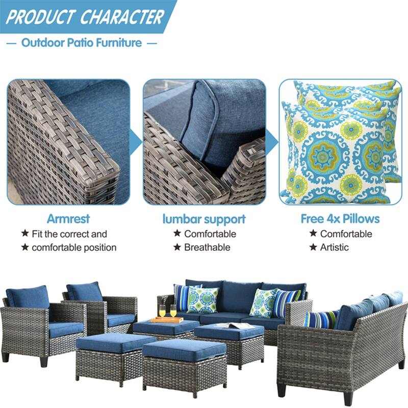OVIOS 8-piece Patio Wicker Outdoor High-back Sectional Furniture Set