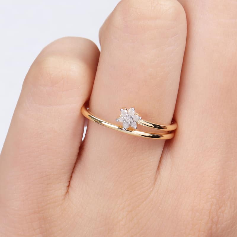 Miadora Diamond Accent Floral Wrap Promise Ring in Yellow Plated Sterling Silver