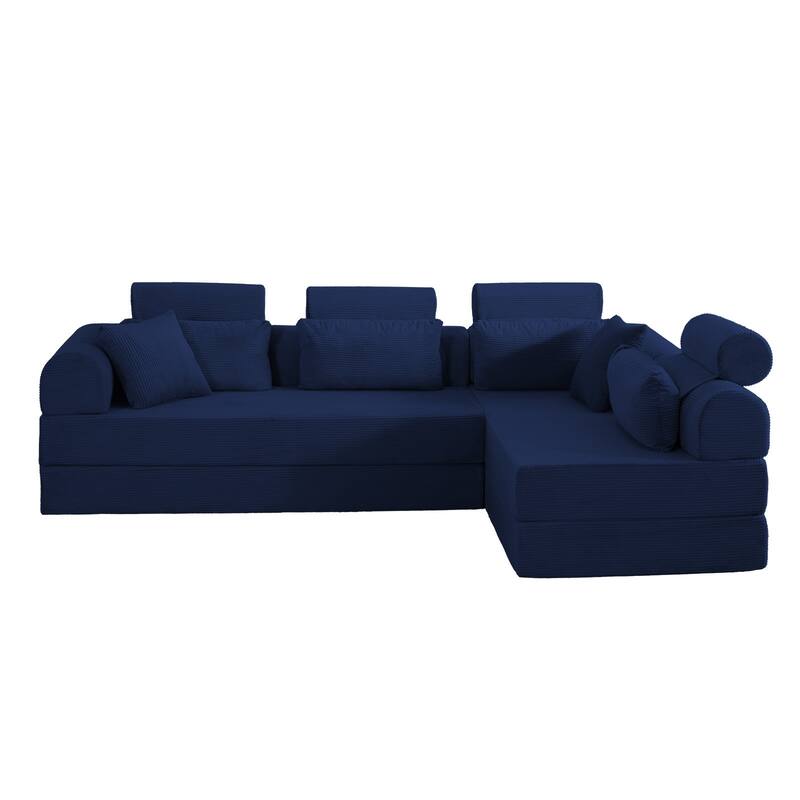 Oversized Convertible Sleeper Sofa Bed, L Shape Modular Sectional Cloud Sofa with Fixed-Shape Frame, Boneless Couch with Pillow