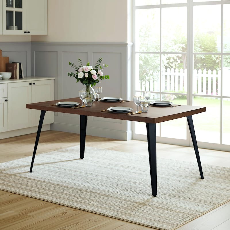 HomyLin 63-inch Dining Table Rectangular for 4-6 with Wooden Top and Metal Legs - Dark Brown