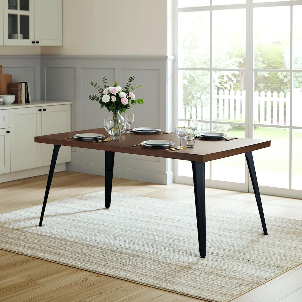 HomyLin 63-inch Dining Table Rectangular for 4-6 with Wooden Top and Metal Legs
