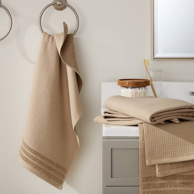 TOWN & COUNTRY BASICS 4-Piece Waffle Woven Terry Stripe Hand Towel Set, - 20"x30"
