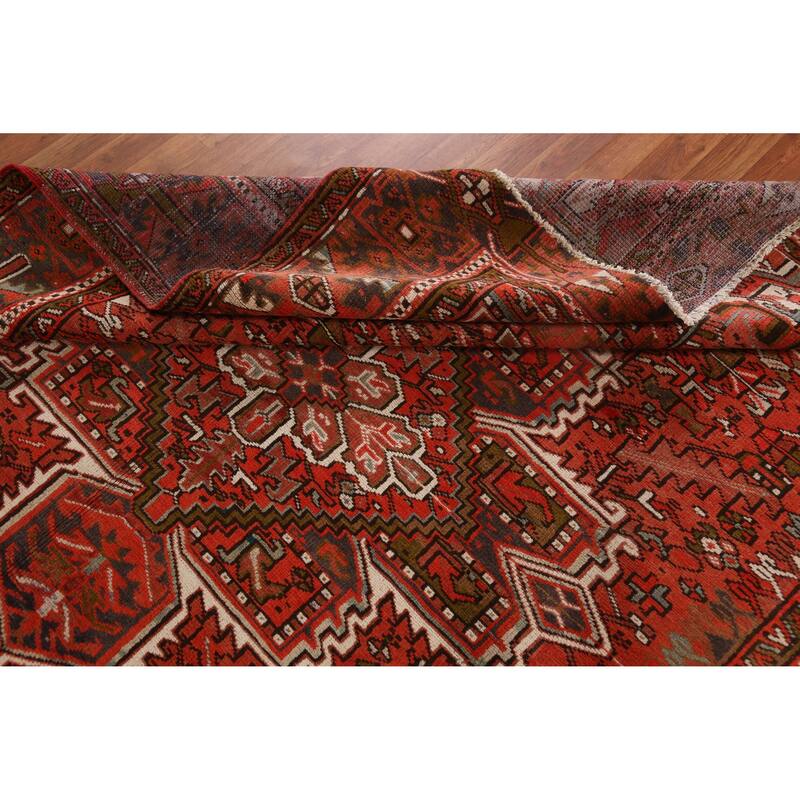 Hand Knotted Oriental 100% Wool Carpet Traditional Medallion Oranges & Rust Heriz Area Rug - 10' 1'' X 7' 9''