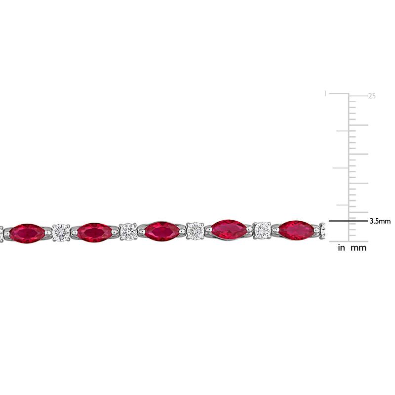 Miadora 18k White Gold Lab Grown Diamond and Created Ruby or Sapphire Tennis Bracelet