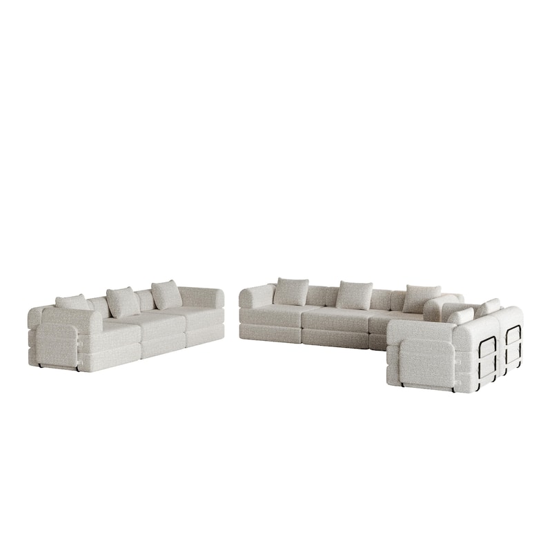 8 Seater Folding Couch Modular Chenille Sectional Sofa Freely Combined Sleeper Sofa Bed with Storage Pockets and Anti-slip Pads