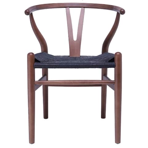 Woven Wood Armchair with Arms Open Back Mid Century Modern Office Dining Chairs Woven Black Seat