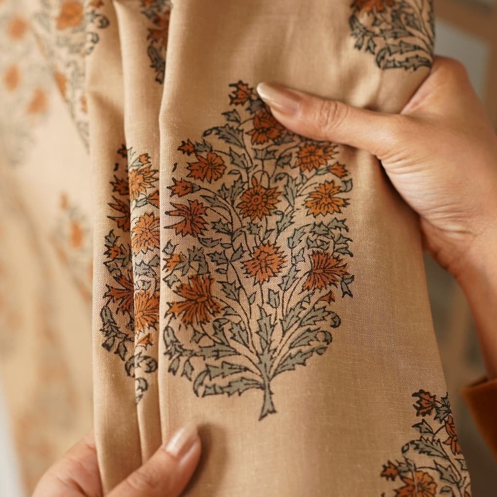 Fabdivine Hand Block Floral Window Drape or Curtain Home Accent Decorative