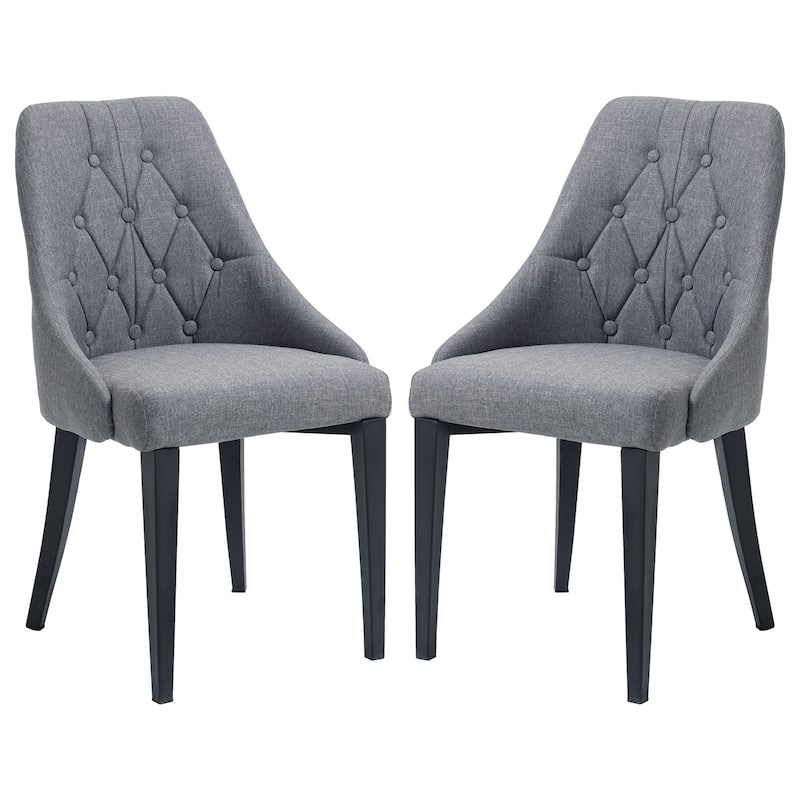 HOMCOM Set of 2 Modern Style Dining Chairs, Button Tufted High Back Side Chairs with Upholstered Seat, Steel Legs
