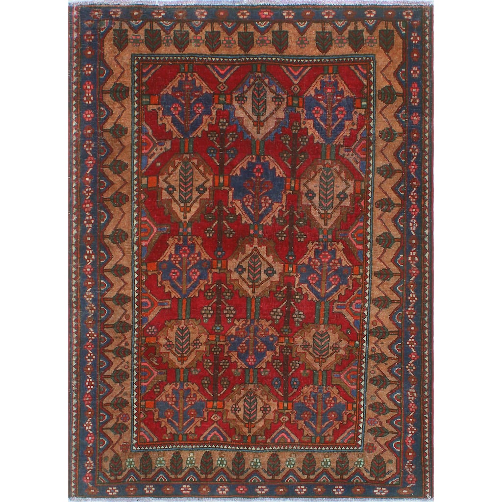 Fine Vintage Distressed Cynrik Red/Beige Rug - 5'1" x 6'11"