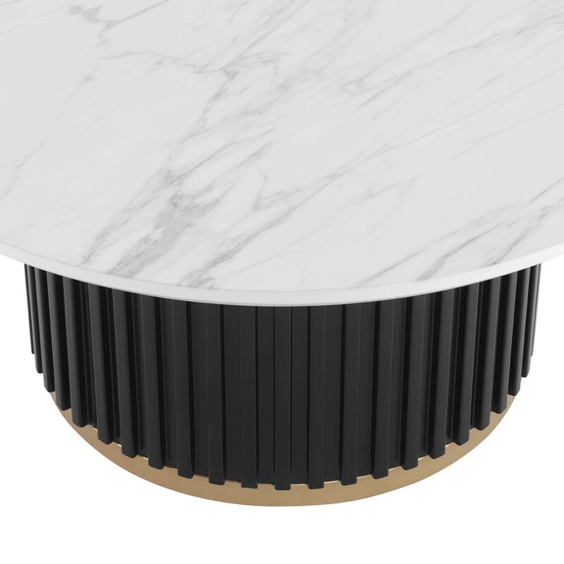 Christopher Knight Home - Marceline Modern 33.46" Round Coffee Table with Fluted Metal Pedestal Base & Subtle Gold Accent