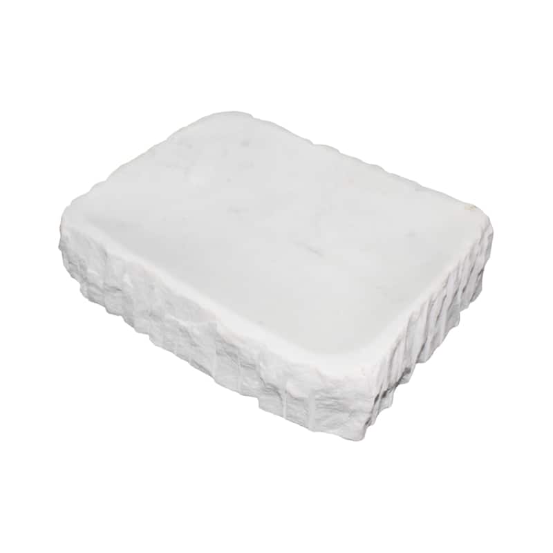 White Marble Rect. Bowl W/Uneven Edges Sm. - White