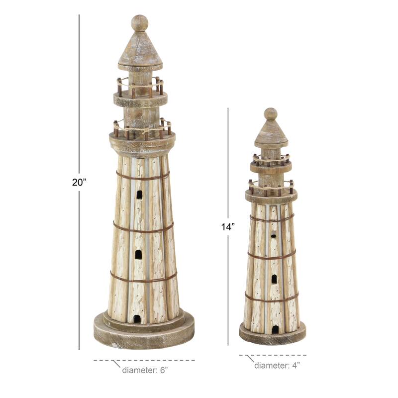 Brown Wood Light House Decorative Sculpture (Set of 2)