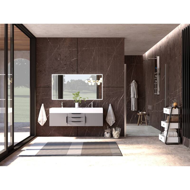 Amazon 60" Wall Mounted Bathroom Vanity Set w/ White Top